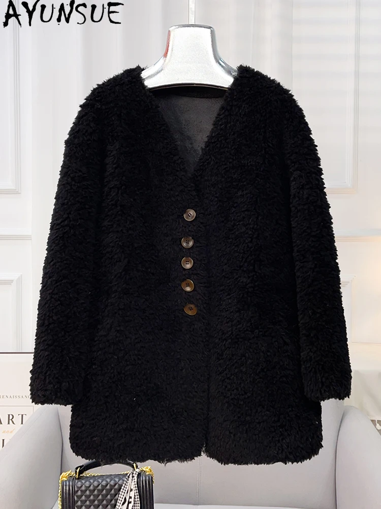 

AYUNSUE женское пальто из 100% натуральной шерсти средней длины, свободная мягкая куртка из овечьего меха, женская одежда, новинка 2025, верхняя одежда Abrigo Mujer