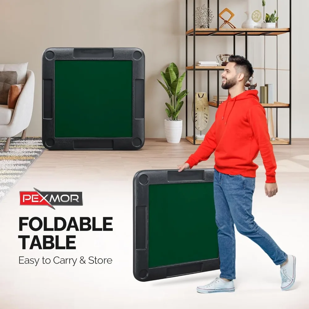 Składany stół do mahjonga na 35 graczy, stół do gier karcianych dla 4 graczy z uchwytami na kubki i rowkami na żetony, przenośna składana plansza do pokera i domino