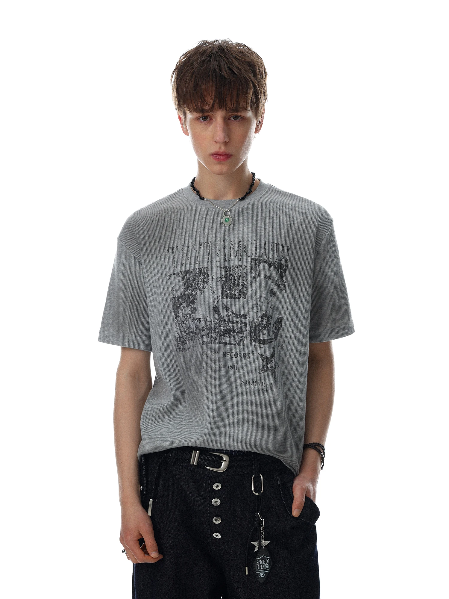 

Loose Fit American High Street Retro Rock Style Short Sleeve T-Shirt Men's Trendy Brand Couples Clothing Cotton round Neck