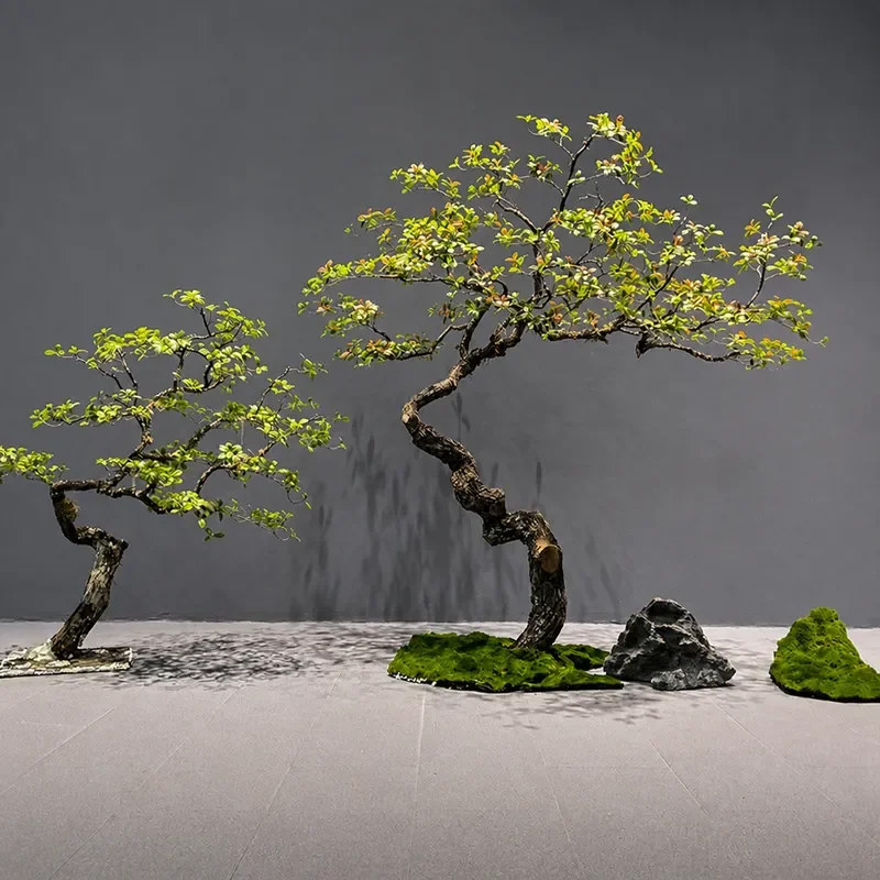 Artificial Tree Fake Green Plant Simulation Island Spring Flower Decor for Patio Window Indoor Landscaping Horse Drunk Wood