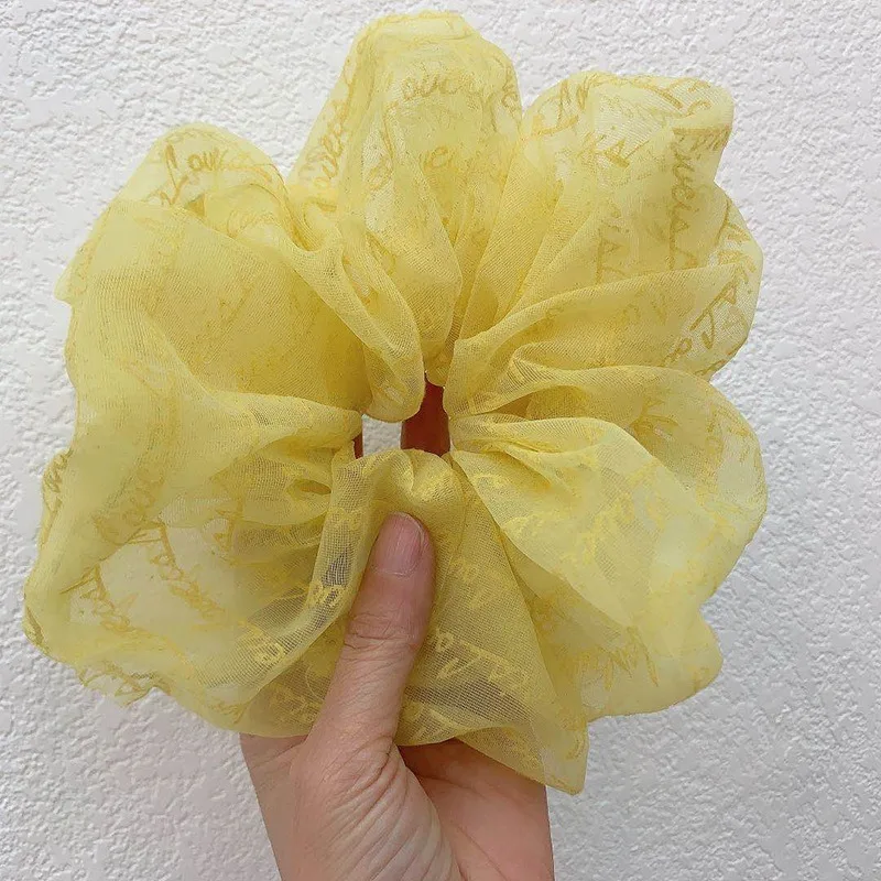 Fashion Oversized Organza Letter Scrunchies for Women Soild Color Ponytail Elastic Hair Ties Satin Scrunchie Headwear