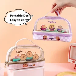 Double-Layer Transparent Pen Case Large Capacity Kapibala Pencil Bag for School Stationary Organizer Students Kids