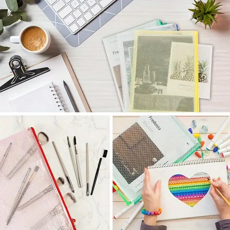 5-24 قطعة أكياس شبكية بسحاب أكياس ألغاز مع سحاب للفصول الدراسية، تخزين ألعاب رقعة الشطرنج A4 واللوازم المكتبية المدرسية