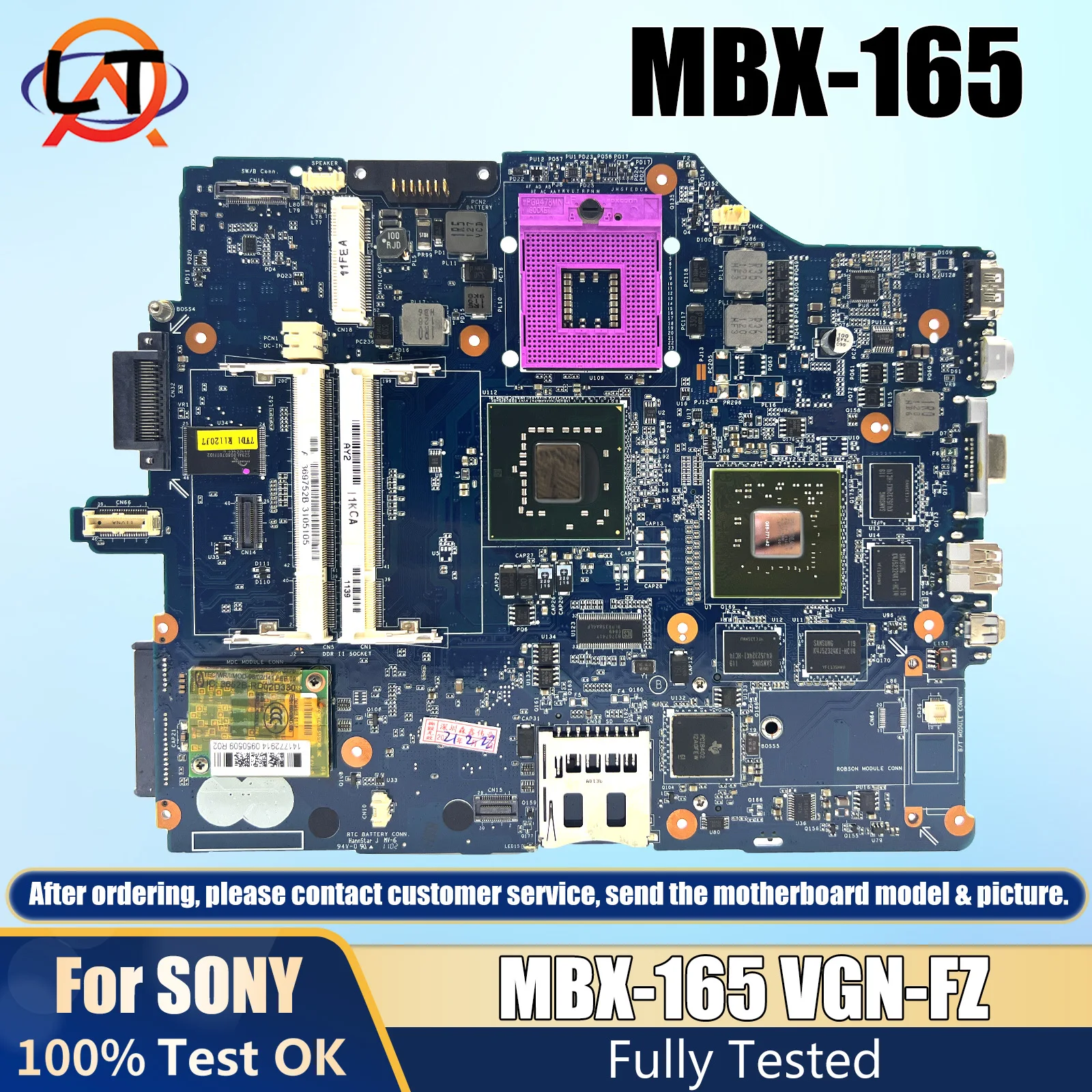 MBX-165 Mainboard For Sony For VAIO VGN-FZ VGN-FZ31ZR Laptop MOTHERBOARD MS92 Rev 1.1 1P-007B500-8011 100% WORK test