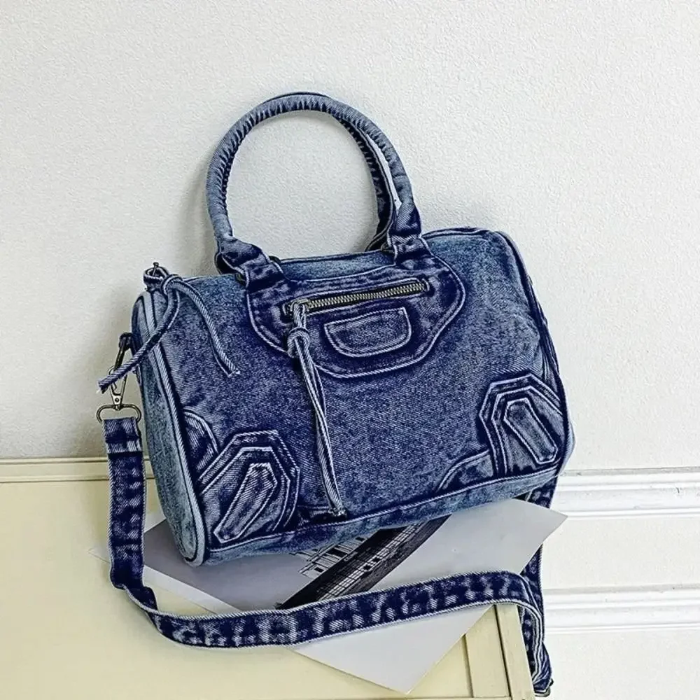 

Fashion Washed Denim Shoulder Bag Cloth Splicing Large Capacity Tote Bag Handbags Women