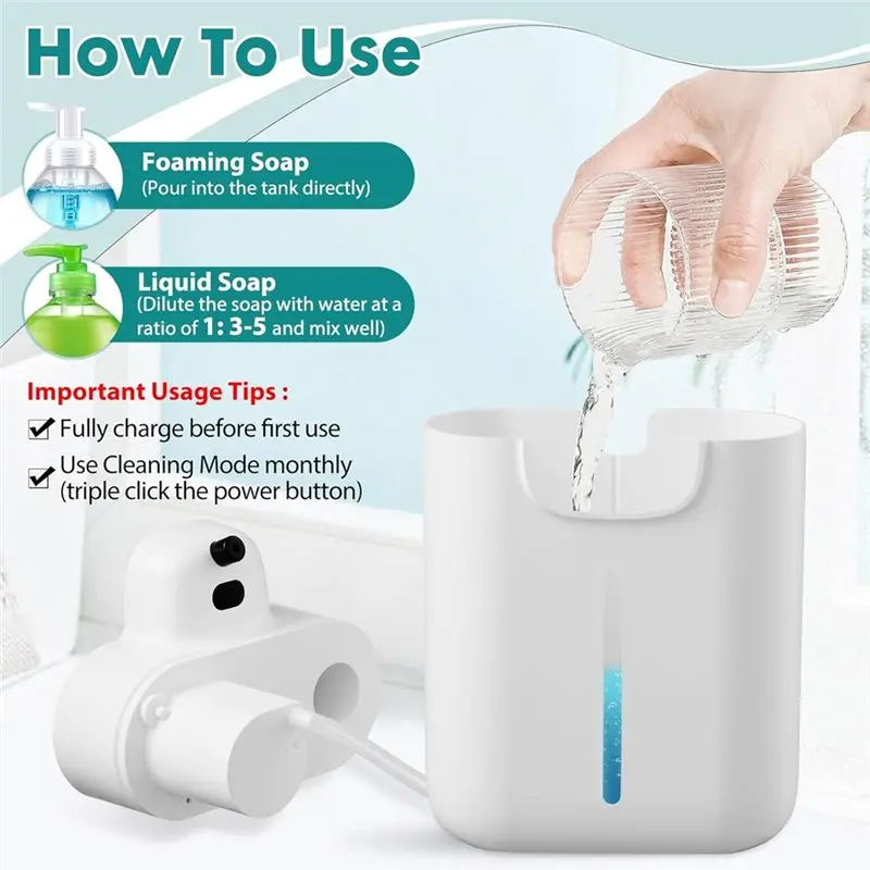 B64B-موزع صابون اليد الرغوي، 17 أونصة/500 مل، سعة كبيرة أوتوماتيكية بدون لمس للمطبخ والحمام #3