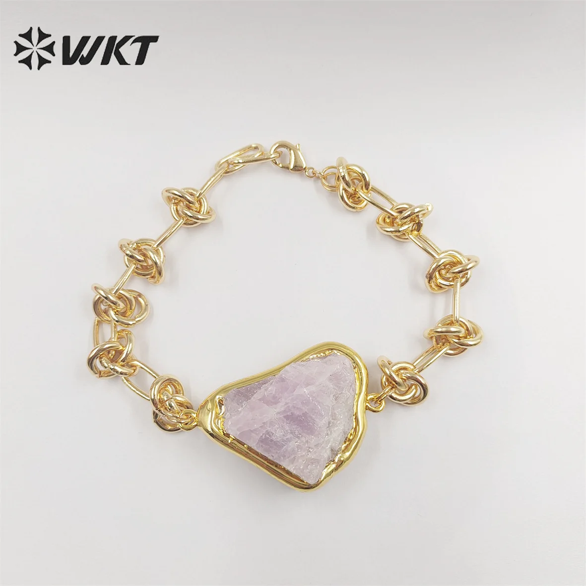 WT-B614 Women Elegant fashion gold plated Raw Apatite Quartz bracelets With Knotted Chain 10pcs