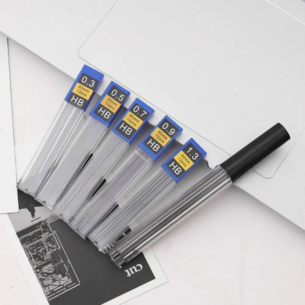 6 Boxes 0.3/0.5/0.7/0.9/1.3/2.0/3.0mm Automatic Pencil Refill Black Mechanical Pencil Lead Erasable Replace