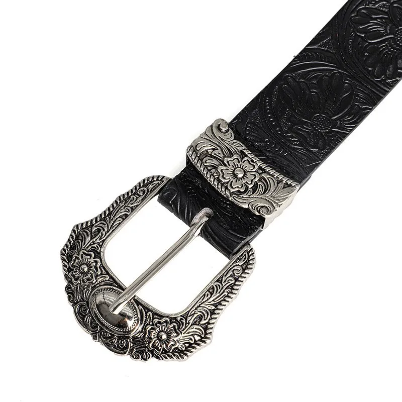 Neuer Damen-Gürtel im europäischen und amerikanischen Stil, Vintage-Gürtel mit Strass-Schnalle, trendiger bedruckter Jeansgürtel, Unisex – Detail 10