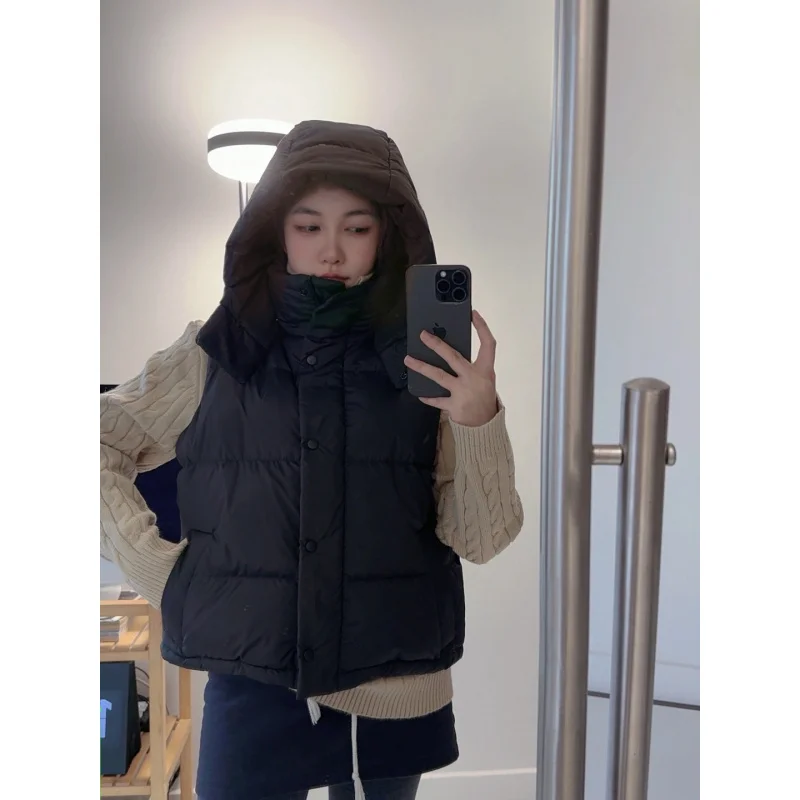 سترة نسائية بغطاء رأس منتفخة قصيرة خفيفة الوزن دافئة مبطنة بدون أكمام جاكيت مريح لملابس الشتاء الخارجية غير الرسمية للاستخدام اليومي بأربعة أنماط شبكية #6