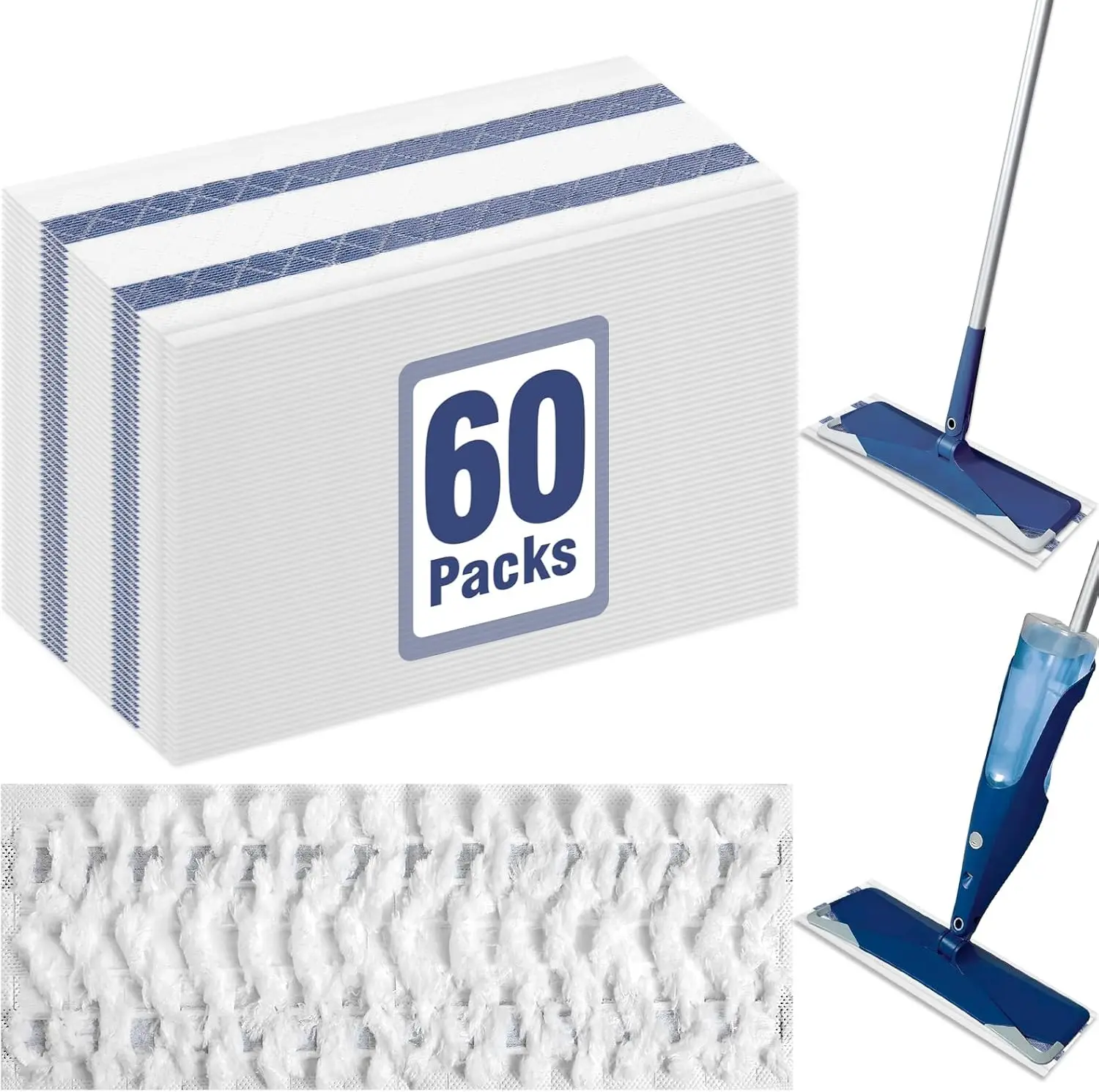 

60 Pack Disposable Microfiber Cleaning Pads for Mop | Heavy-Duty Replacement Pads Compatible with 15-18 inch Spray Flat Mo