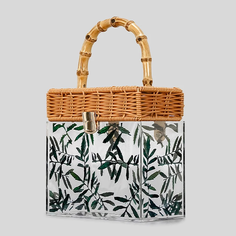 Bamboo Handmade Rattan Woven Bag Luxury Designer Handbags For Women High Quality 2023 Fashion Transparent Leaf Tote Purse