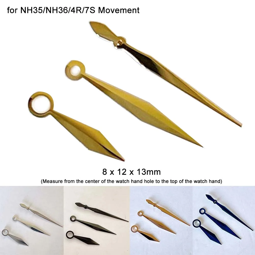 

Sword Shaped Watch Hands for NH35/NH36/4R/7S Movement No Luminous Gold/Rose/Blue/Black/Silver Watch Pointers Accessories