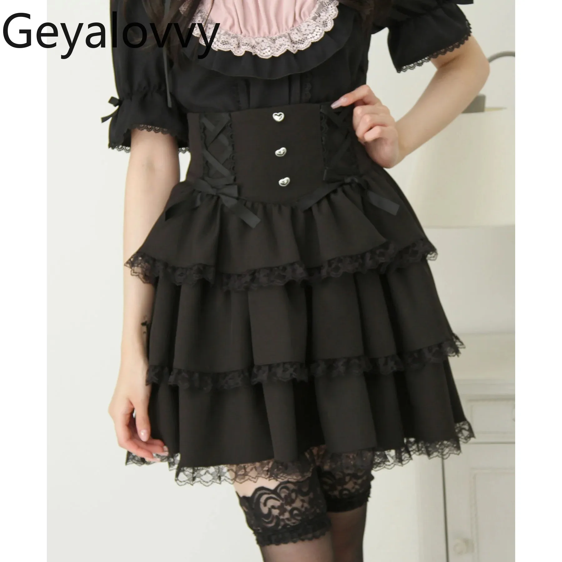 

Осень-зима, новинка японского стиля, милая, милая, универсальная, пышная короткая юбка с высокой талией, утягивающие мини-юбки в стиле Лолиты с кружевными краями