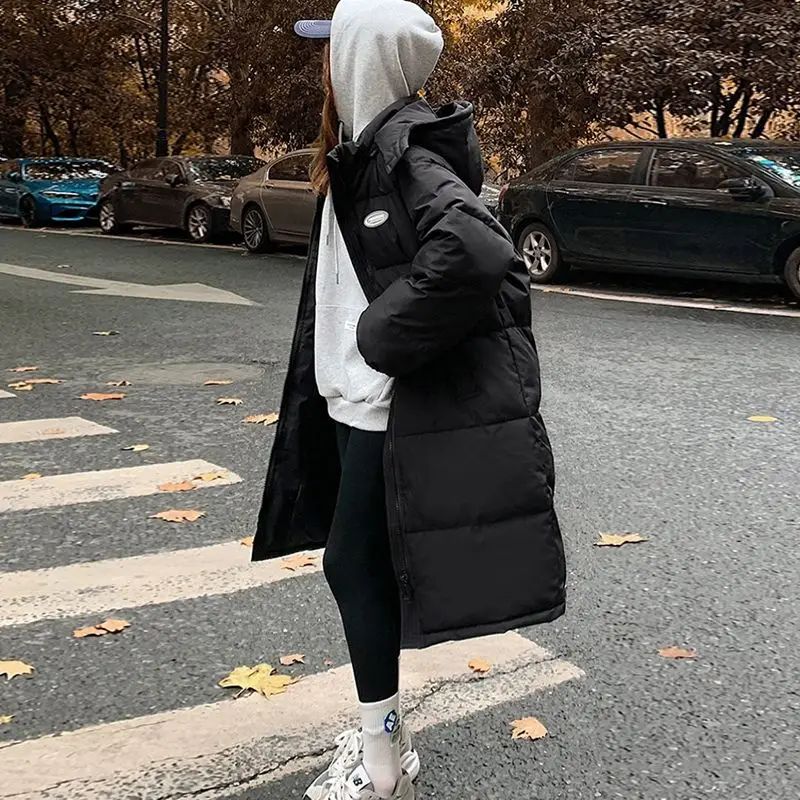 2023 New Women Down Cotton Coat Winter Jacket Female Mid Length Version Versatile Parkas Loose Thick Outwear Hooded Overcoat