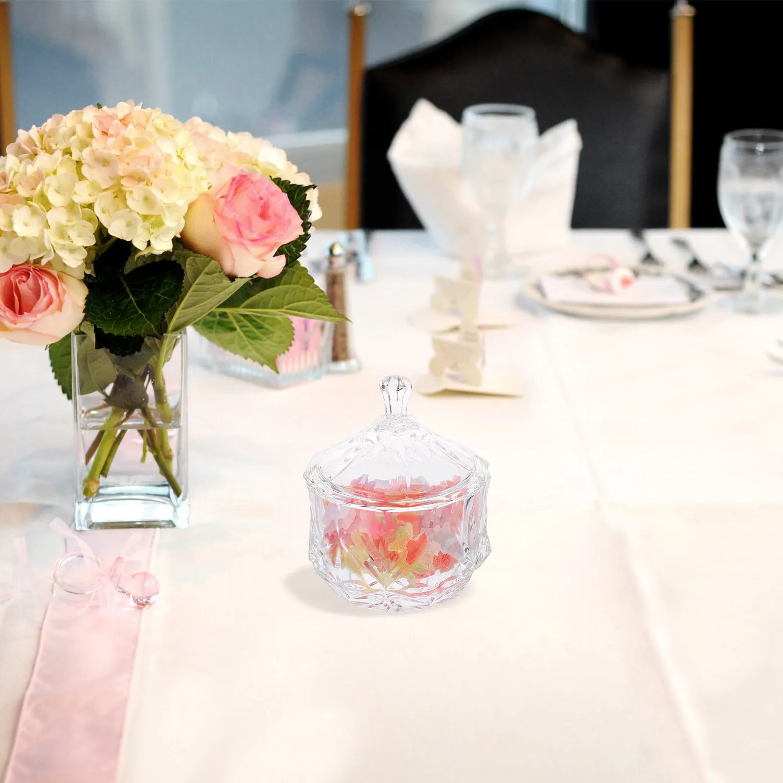 Glass Storage Jar Jewelry Box Lid Clear Candy Jar Elegant Jewelry Organizer Wedding Centerpiece Gift view 3