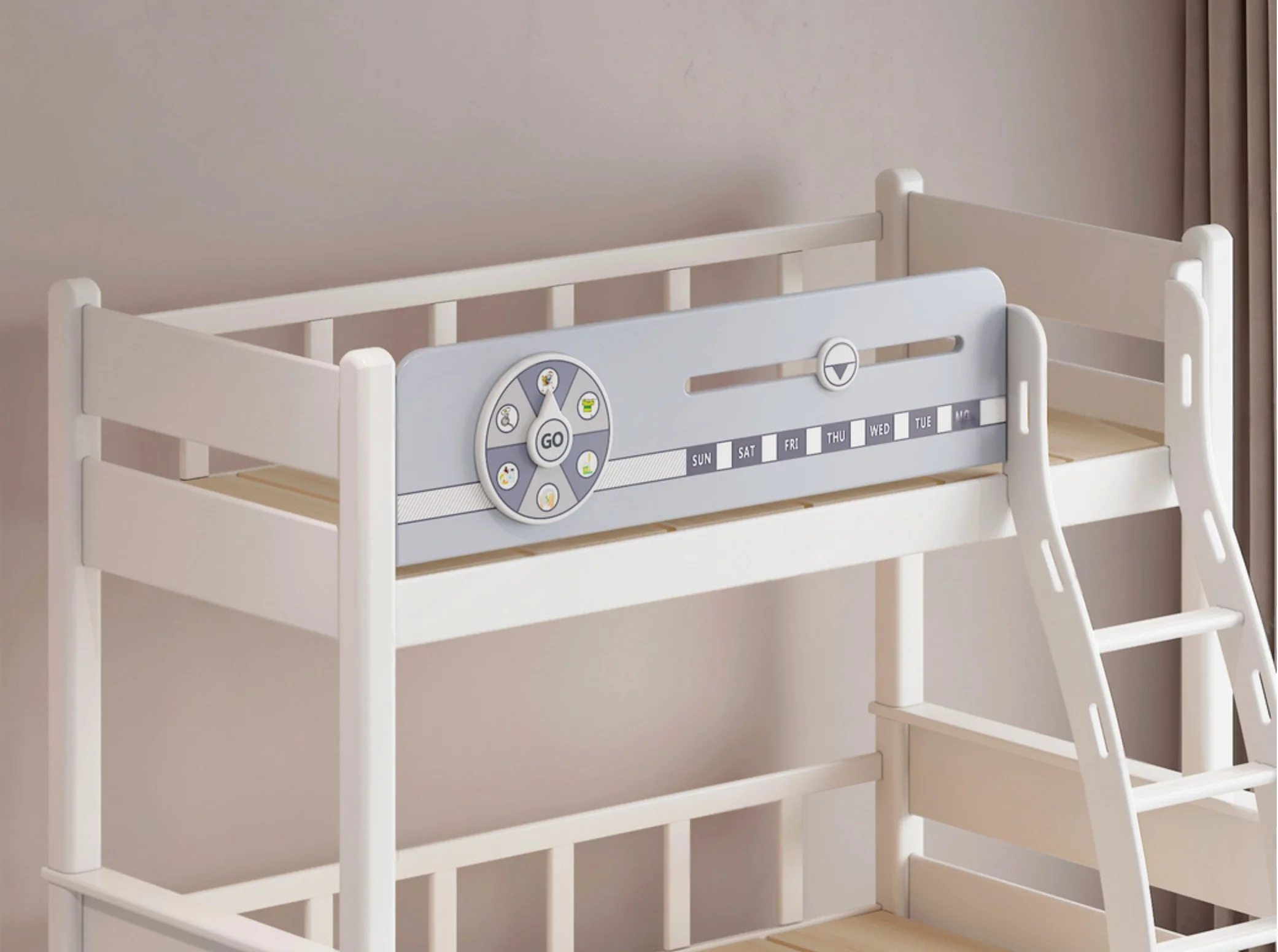 Wood Simple Style Children's Bedroom Bunk Bed, White, Sky Blue 1.5*1.9m Mother-in-law Bed