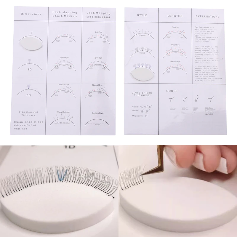 Beginner Grafted Lash Map Powder Puff Wispy Lashes Pratice Chart Eye Shape Sponges Reusable Practice Powder Puff