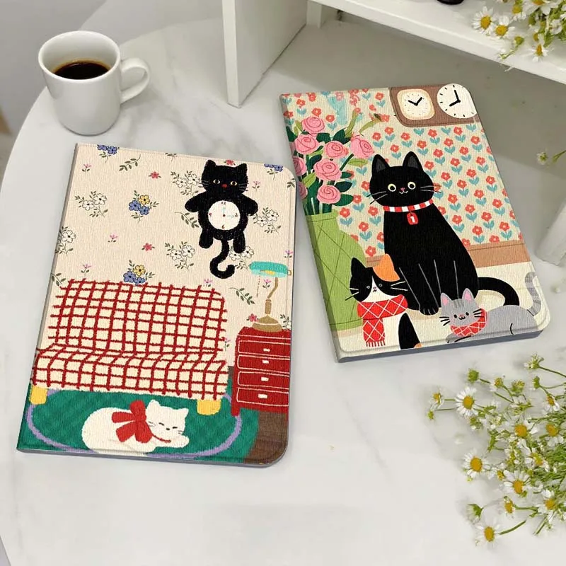 

Retro Cat Cute Illustration For Huawei MediaPad MatePad M5 M6 11 12 X SE T10 T10s 2 C5e T5 Pro Lite Air 11.5 Inch Tablet Case