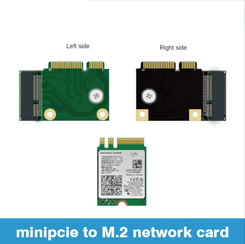 Tarjeta adaptadora media MiniPCIe a M.2 Nic, actualización AX200, Y510p, reemplaza las tarjetas de red M2 MPCIe, conexiones en ángulo izquierda y derecha