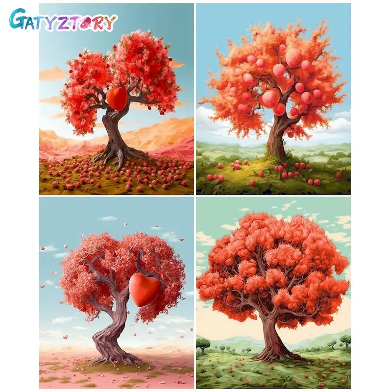 

GATYZTORY Red Tree Landscape DIY Digital Oil Painting By Numbers Modern Wall Art Picture Canvas Painting For Home Decoration