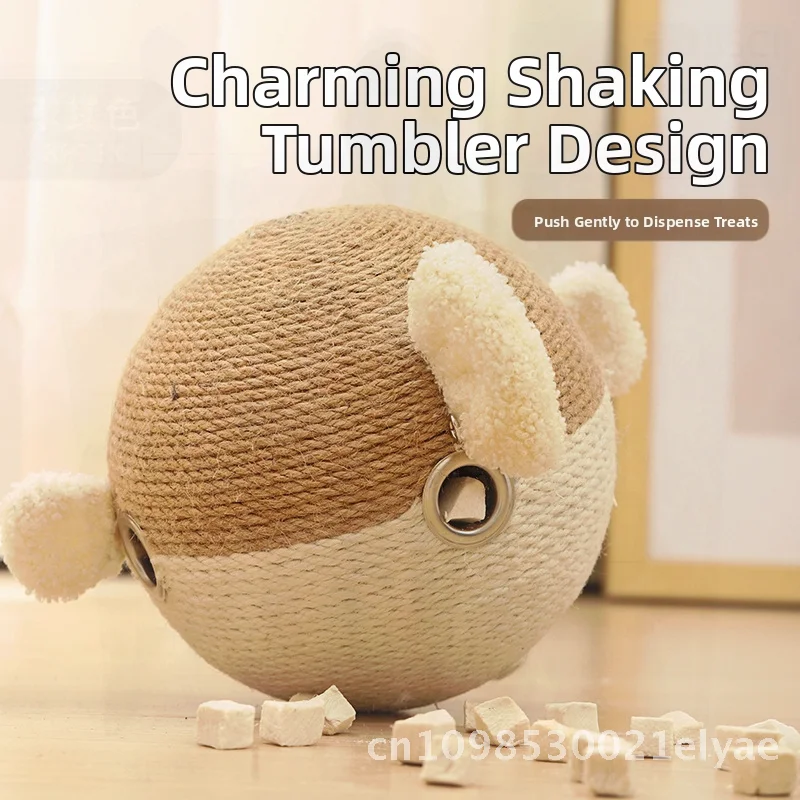 

Automatic Cat Feeder Scratching Ball - Cute Hemp Rope Self-Stimulating Cat Toy Scratch-Resistant Puffer Fish Design Cat Supplies