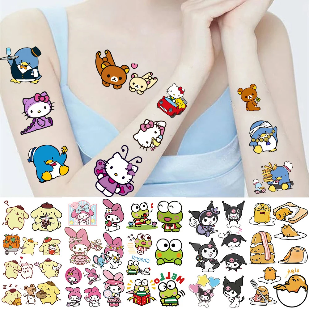 

10pcs Cartoon Sanrio Anime Tattoo Stickers Cute My Melody Hello Kitty Temporary Tattoo Decals DIY Arm Face Kid Reward Gifts Toys