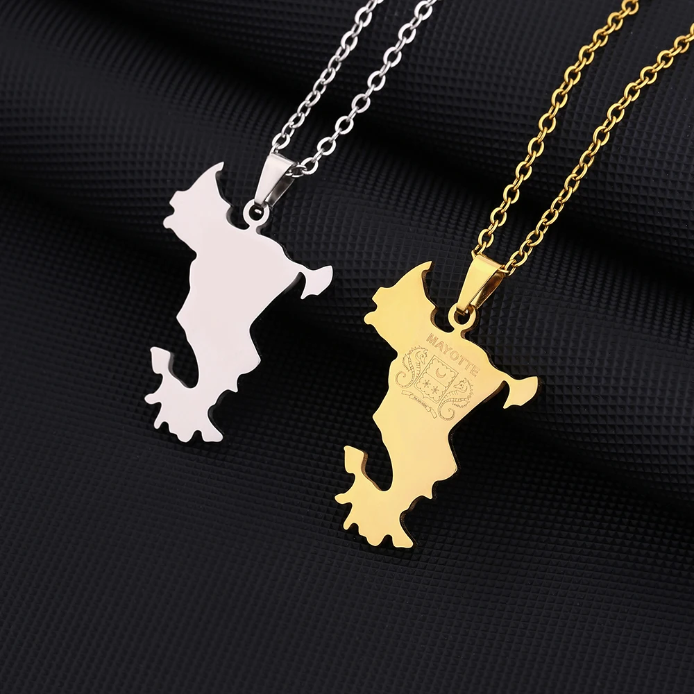 

France Mayotte Island Map Flag Pendant Necklace Stainless Steel Gold/Silver Color Men Women Ethnic Map Jewelry Gift