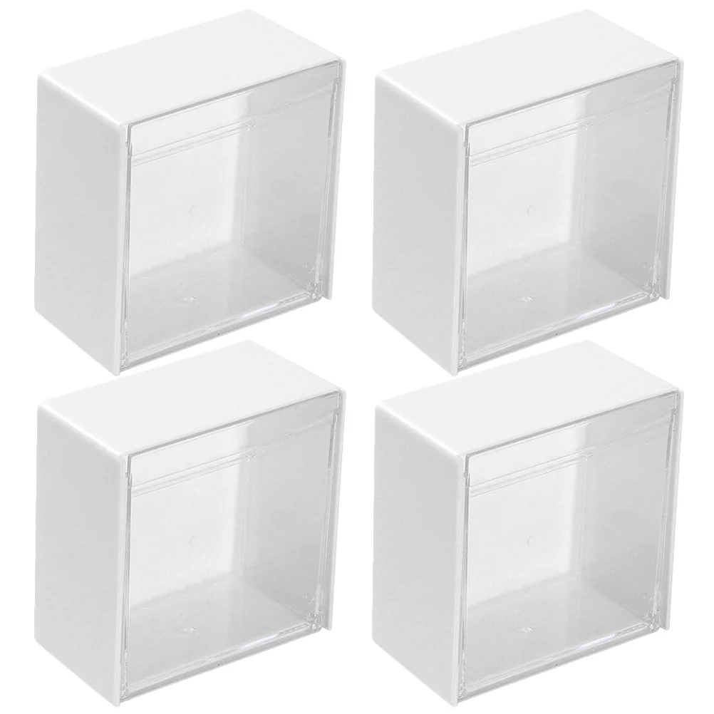 4 Pcs Wall Storage Box Mount Bathroom Organizer Wall-mounted Office Organization and Cotton Round Dispenser White Holder