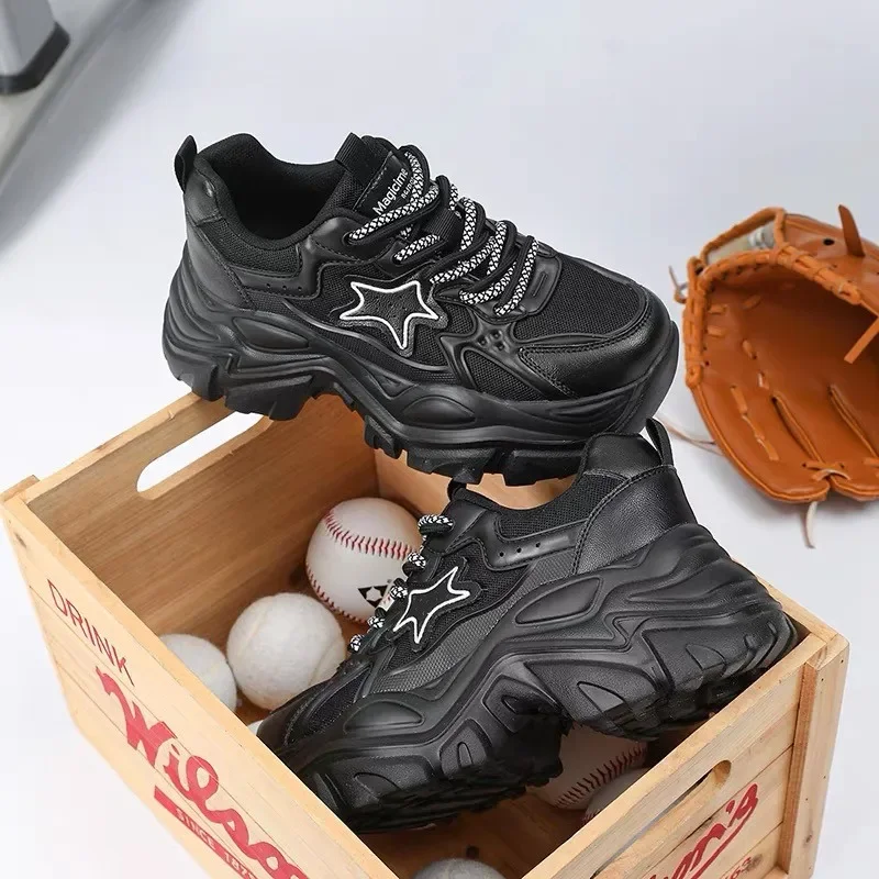 

Women's Casual Sports Shoes Spring New Style Thick Bottom Versatile Leisure Sports Shoes Black Samurai Dad Shoes Zapatos Mujer