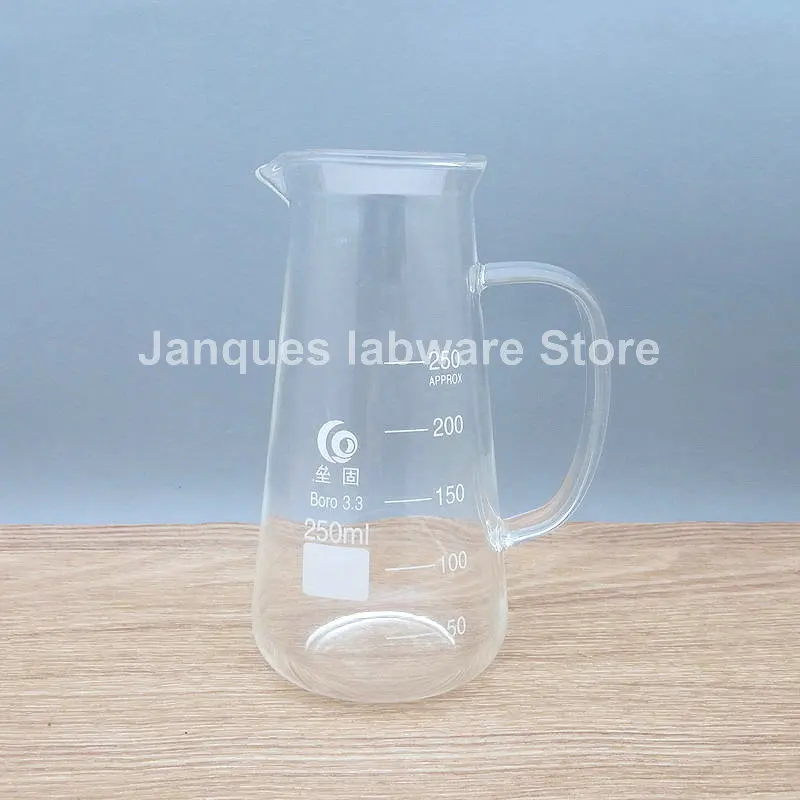 1pcs 125/250/500ml High Borosilicate Glass Conical beaker with handle,Laboratory Triangular measuring cup,milk cup with scale