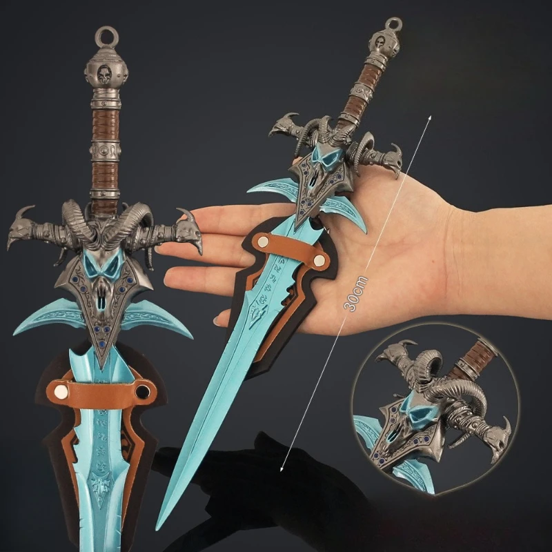 30 cm/11,81 in World of Warcraft Frostbite Schafe kopf Schwert Spiel Peripherie Waffe Modell Mit rückplatte Junge Spielzeug Desktop Dekoration