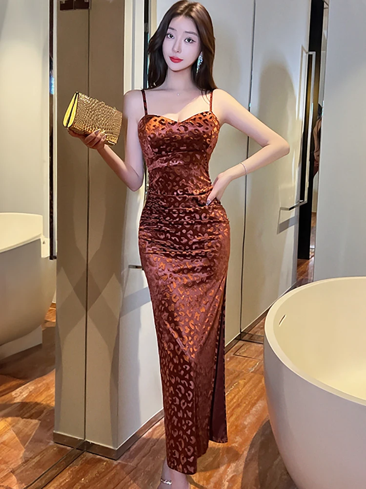 المرأة الأخضر المخملية الجاكار الساتان مثير فستان بكتافة الخريف مطوي Bodycon مهرجان فستان 2025 الكورية خمر فستان سهرة فاخر #2