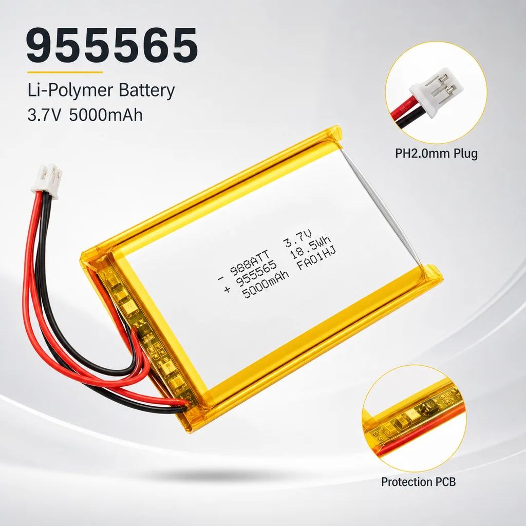 Lithium Polymer Battery 955565 3.7V 5000mAh Rechargeable Li-Poly Cell Replacement For Power Bank Desk