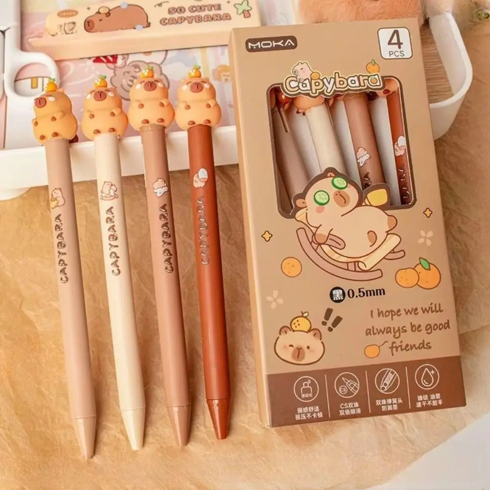 

4PCS Cartoon Capybara Gel Pen 0.5mm Neutral Pen Student Boxed Cute Panda Doll Press Ink Pen