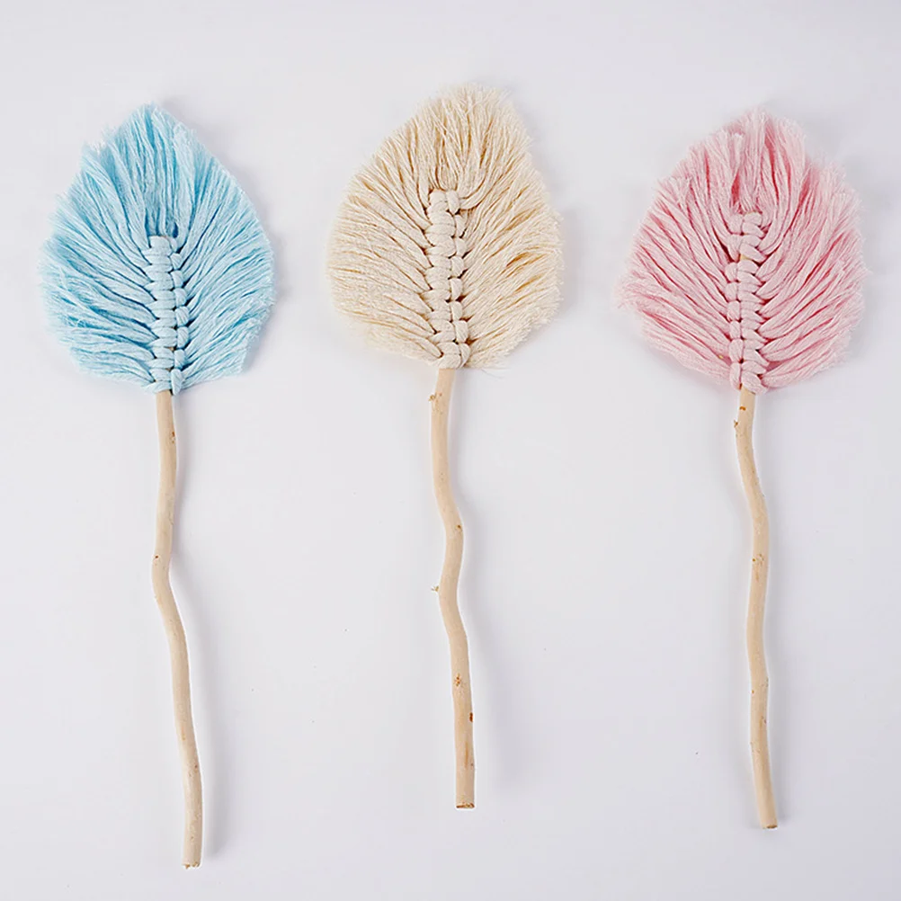 

3Pcs Cotton Rope Leaf Ornaments in 3 Colors Elegant Weaving Decorations for Home Office Bedroom Table Flower Arrangement Photo