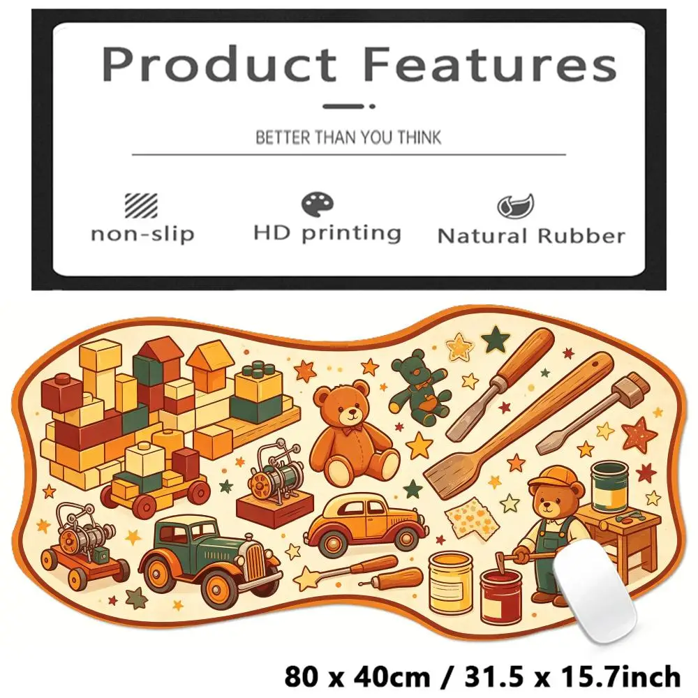 Table Mat Retro Farm Tool Toy Scene Large Size Mousepad Optimized Surface For Office Desktop And Laptop Manipulation