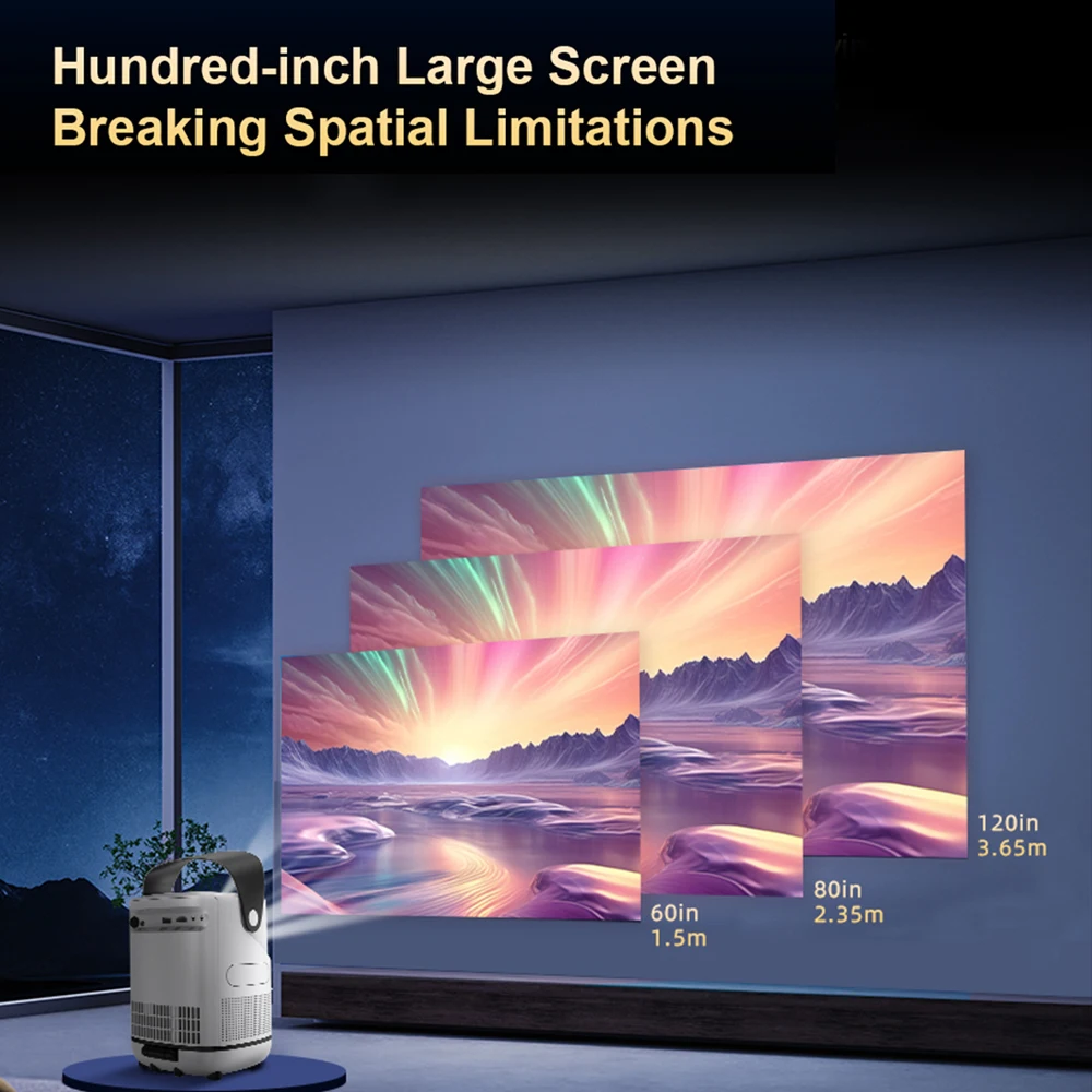 جهاز عرض Touyinger H6 Mars Pro Mini LED مع حامل Full HD 1080P 1500ANSI، Android، 32GB مسرح منزلي للتلفزيون الذكي