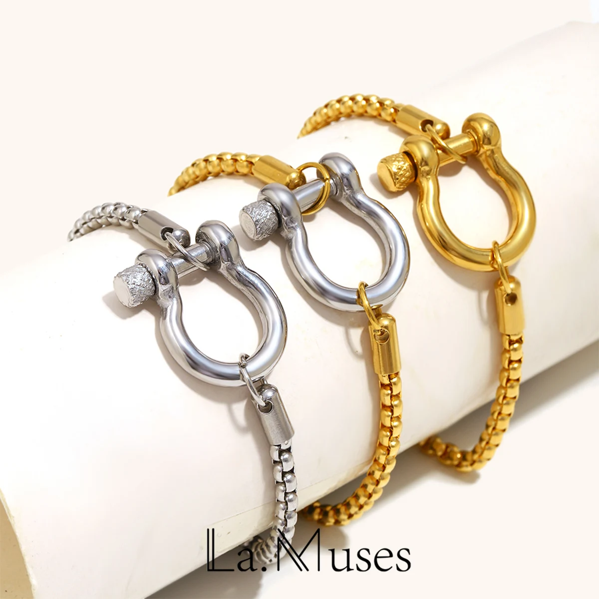 La. Muses-Cadena de perlas cuadradas de colores mezclados, colgante con hebilla, pulsera de acero inoxidable para mujer, accesorios de joyería de moda chapados en PVD