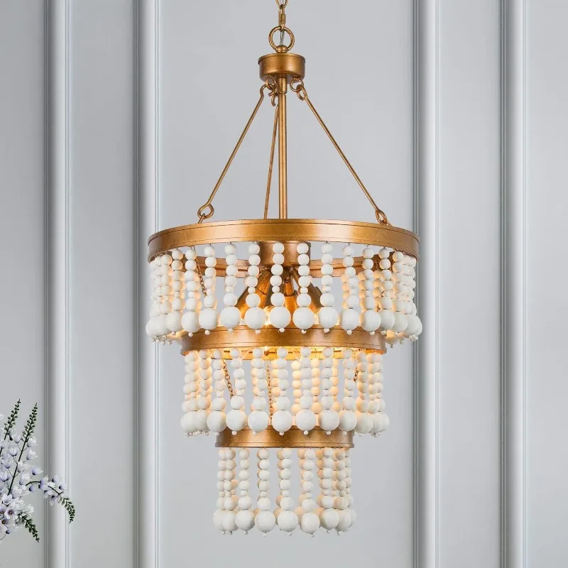 

Wooden bead pendant lamp, American countryside retro living room, dining room, bedroom, homestay room, lighting fixtures