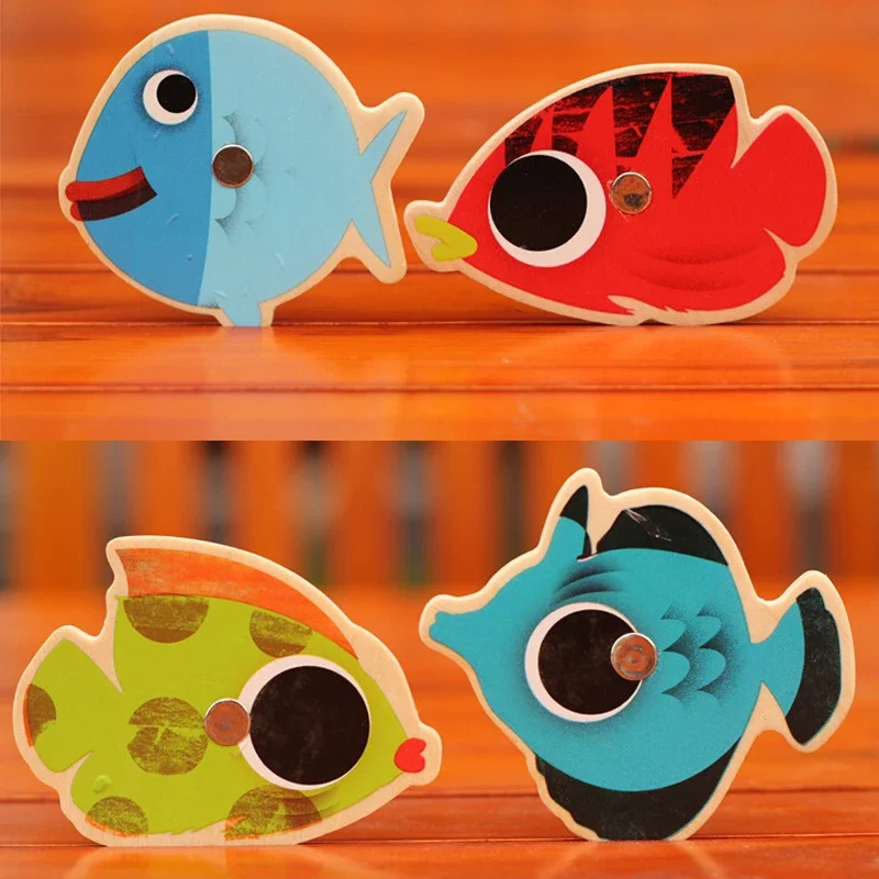 14 Fishes + 2 Fishing Rods Wooden Children Toys Fish Magnetic Pesca Play Game Tin Box Kids Educational Toy Boy girl