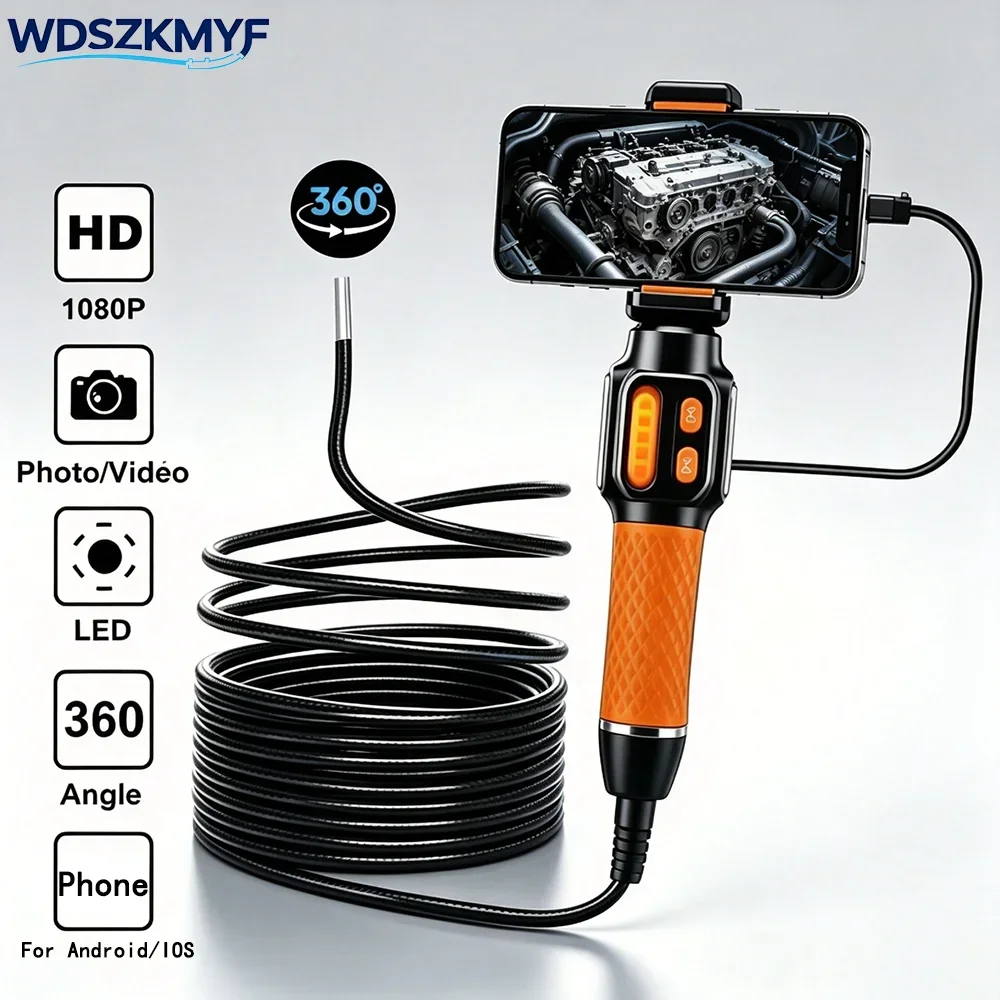 Zero Lag Inspection Endoscope 360° Full Articulation HD 1080P IP67 Waterproof Oil-Proof Cameras Compatible For iOS Android