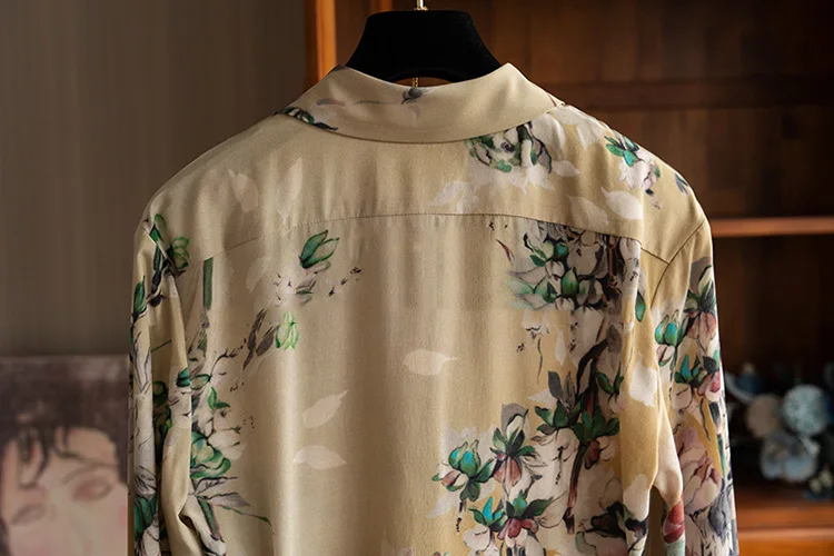 FANIECES S-3XL חולצות נשים 2024 Vintage Print Khaki Women Shirt Autumn Long Sleeve Blouse ropa de mujer ofertas 빈티지 스트라이프 슬리브 셔츠