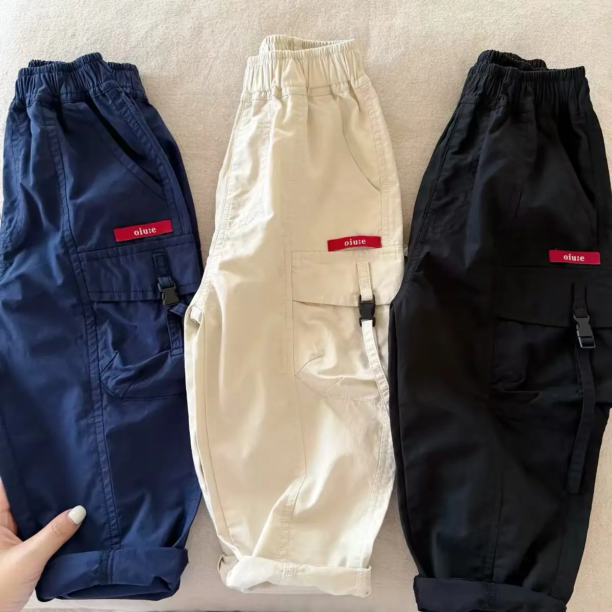 Kids Long Pants Fall 2026 New Boys Pocket Cargo Solid Middle Small Kids Washed Cotton Loose Casual Pants