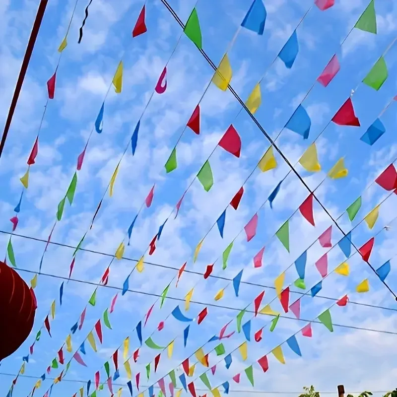 Banderines triangulares de colores pequeños, Bandera de apertura para celebración de boda, cuerda de seguridad, cinturón de aislamiento, Bandera de advertencia