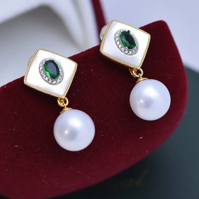 

ED151 Lefei Fashion Luxury 11-12mm Strong Luster Few Flaw Freshwater Pearl Square Eye Earrings For Women 925 Silver Jewelry Gift