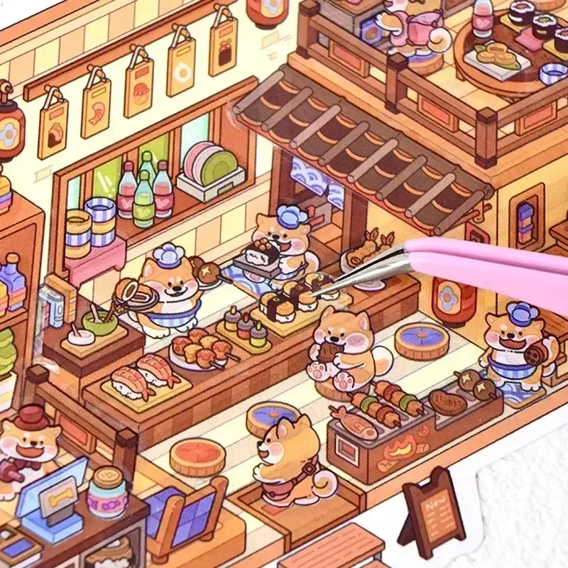 طفل الأطفال لطيف الكرتون RV المشهد اليدوية ملصقات صناعة يدوية البطريق الكلب الحيوان الملصقات مصغرة المشهد ملصق الضغط