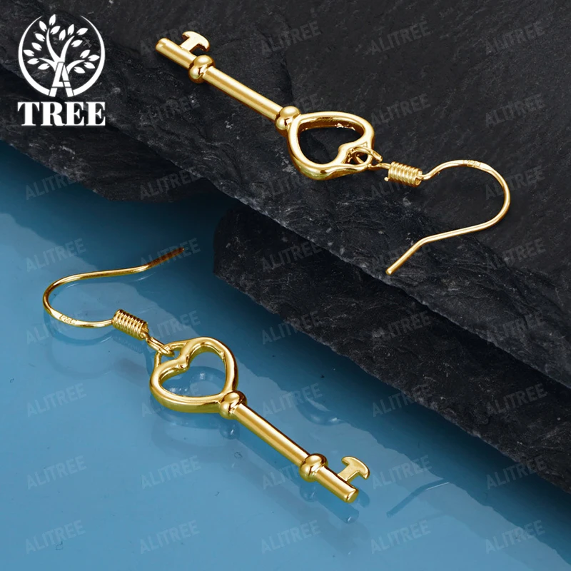 

Luxury 18K Gold Heart Shaped Key Drop Earrings For Men Women Wedding Party Birthday Gift Fashion Charm Jewelry Accessories Prett