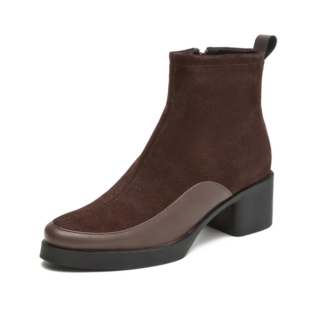 AIYUQI 2026 New Women's Short boots Genuine Leather Chunky Heel High Heel Boots female Large Size Pointed Toe Women Ankle Boots