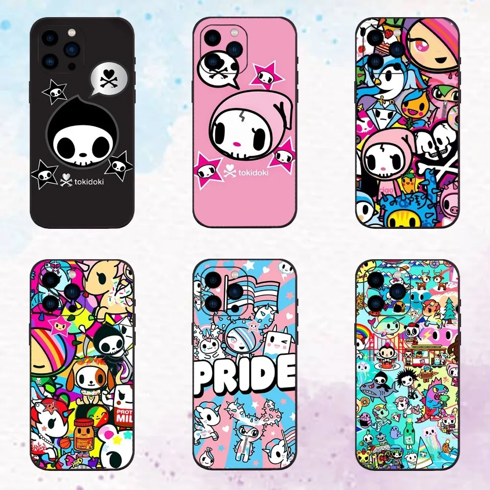 Japan Cute T-Tokidokis  Phone Case  For iPhone 11 12 13 14 15 Pro Max Mini Plus XS XR X Black Silicone Soft Case